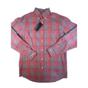 RoundTree and Yorke Men Shirt Small  Business Plaid Collared Long Sleeve Classic